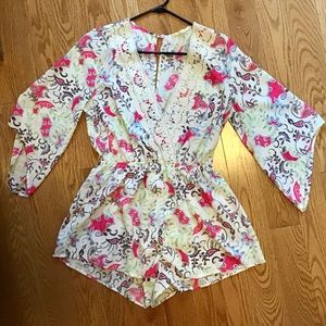 Multi Color Romper with 3/4 Bell Sleeeves